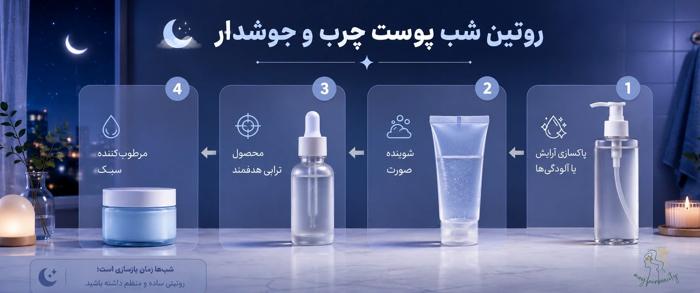 روتین شب پوست چرب و مستعد جوش